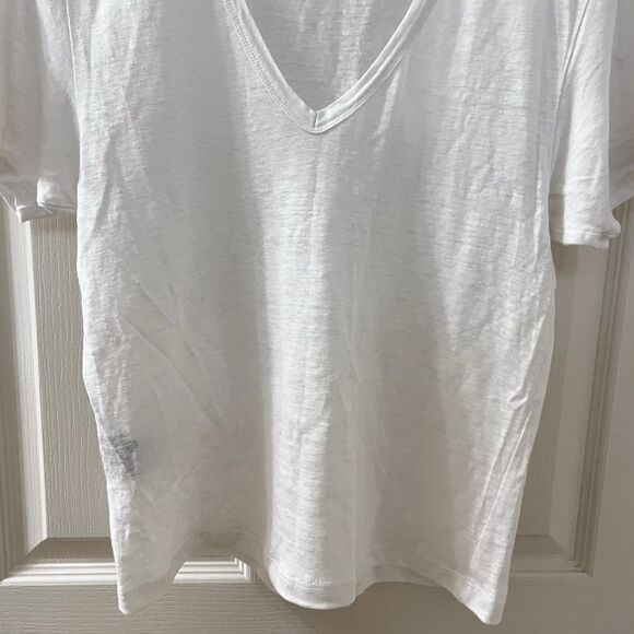 Isabel Marant Étoile V-Neck Short Sleeve Top 100% Linen Off-White Women's Large - Picture 10 of 13